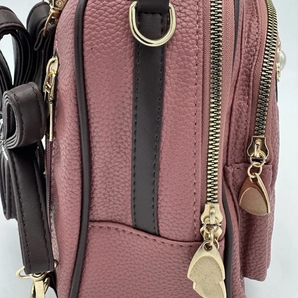 Burgundy Leather Backpack with Bee Accent NWT - Picture 4 of 11